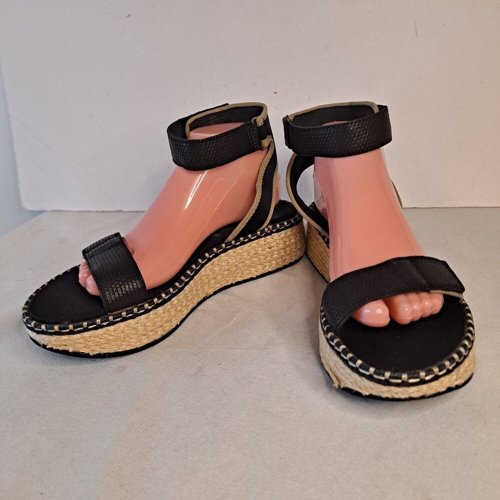 OTBT Reflector Women's Espadrilles Sandals Black Leather Textile Size 9M